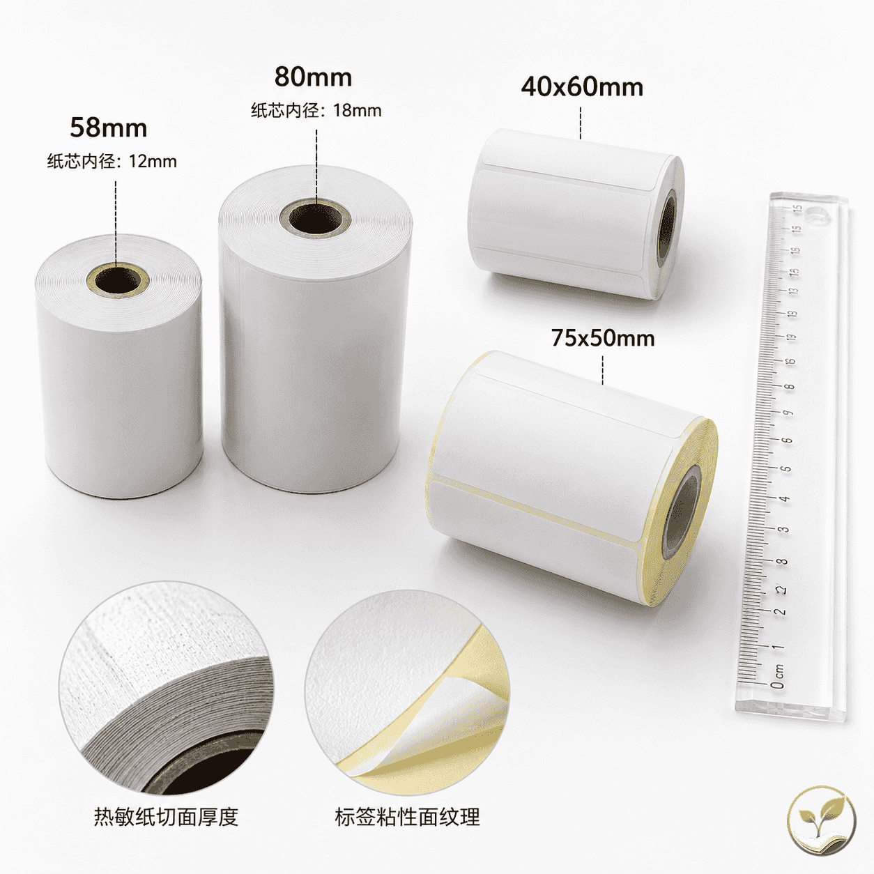 收银纸宽度与标签纸尺寸对比图