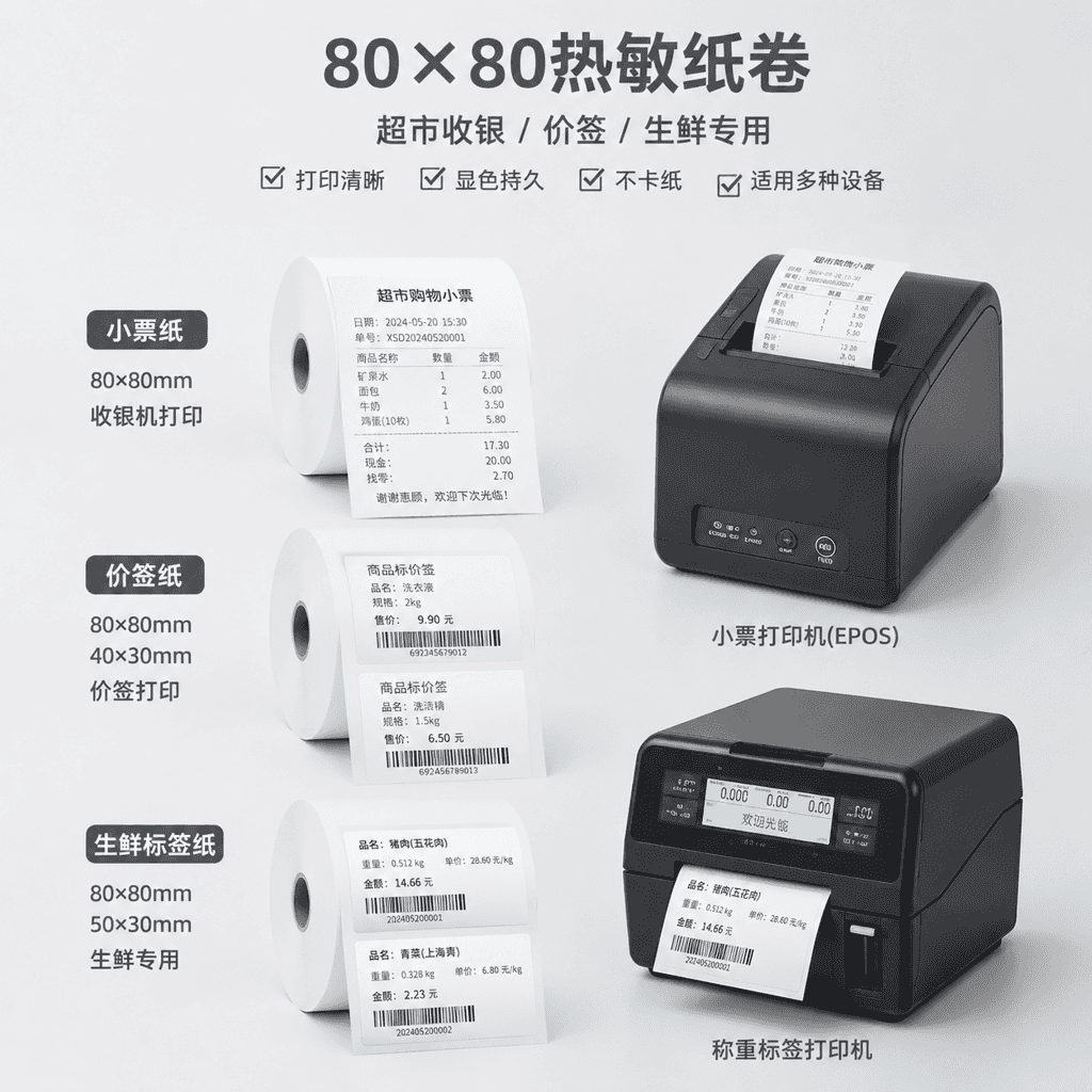 超市80×80热敏纸怎么选？收银与标签纸采购指南