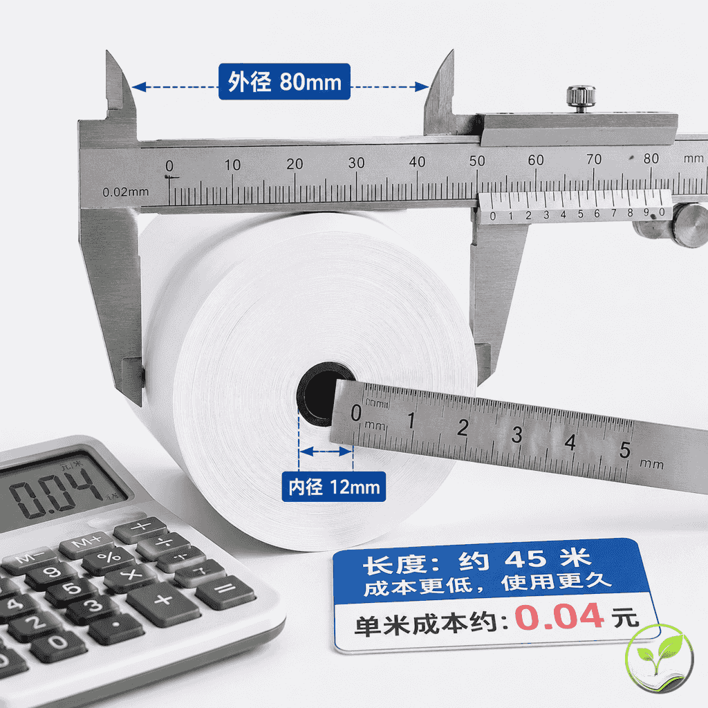 热敏纸卷外径内径尺寸对比图,用卡尺测量纸卷直径