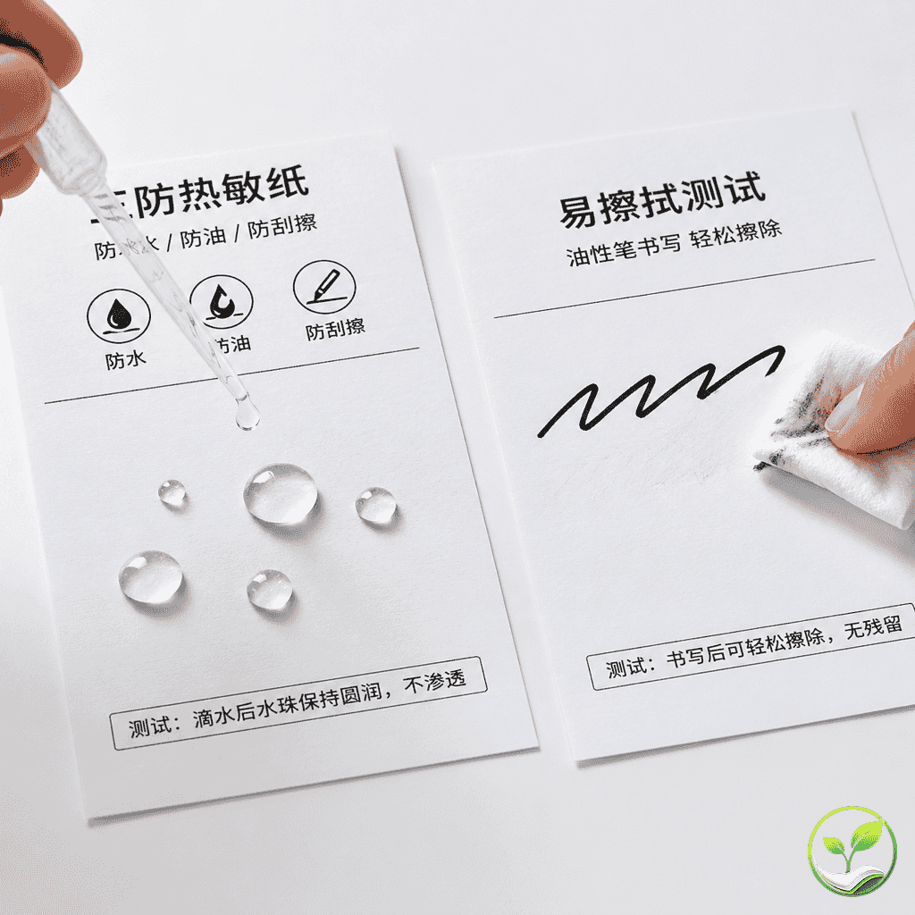 手部演示滴水测试和油性笔划线测试的过程,展示优质三防纸效果